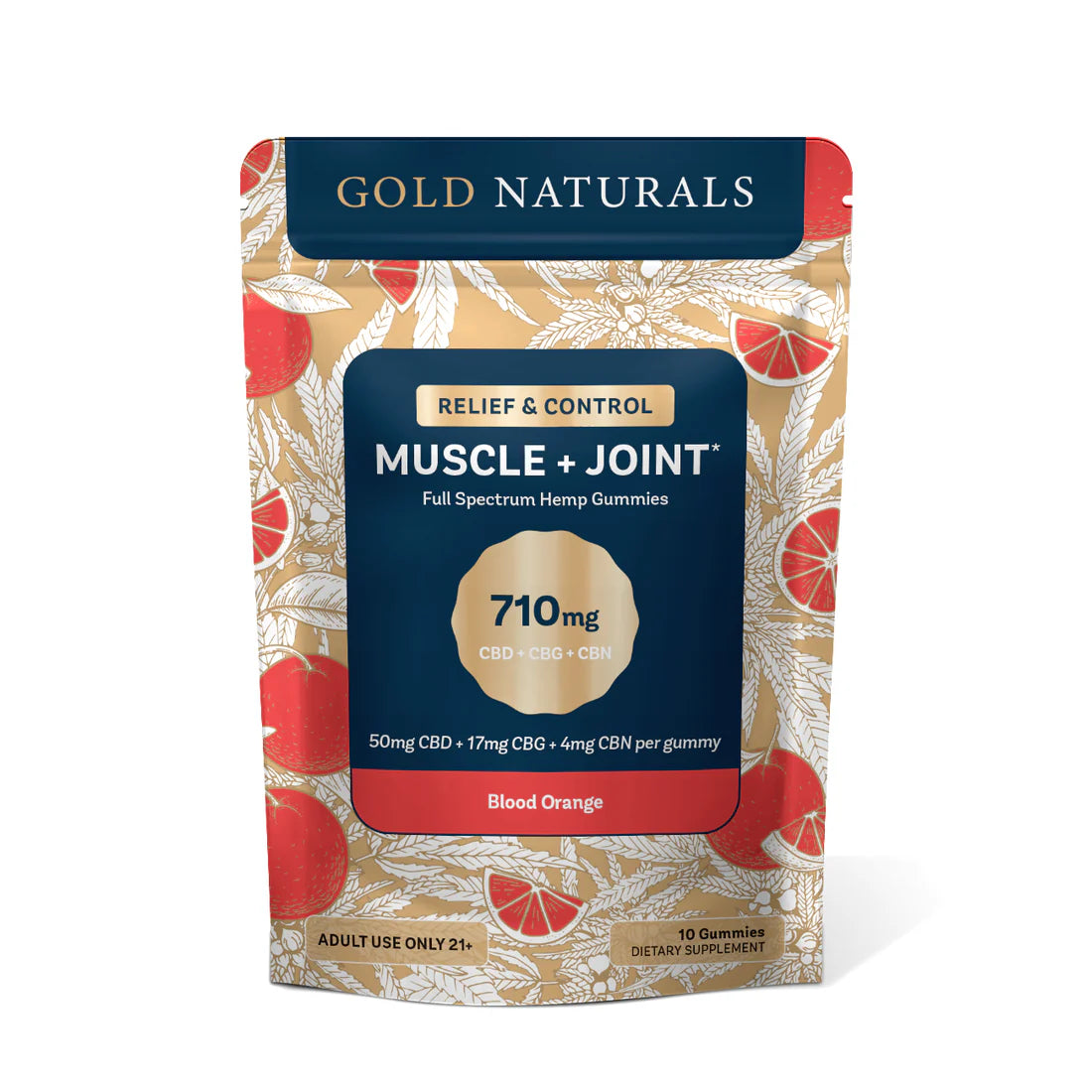 Gold Naturals Hemp Gummies 10Ct (Muscle + Joint) Blood orange (Pack)