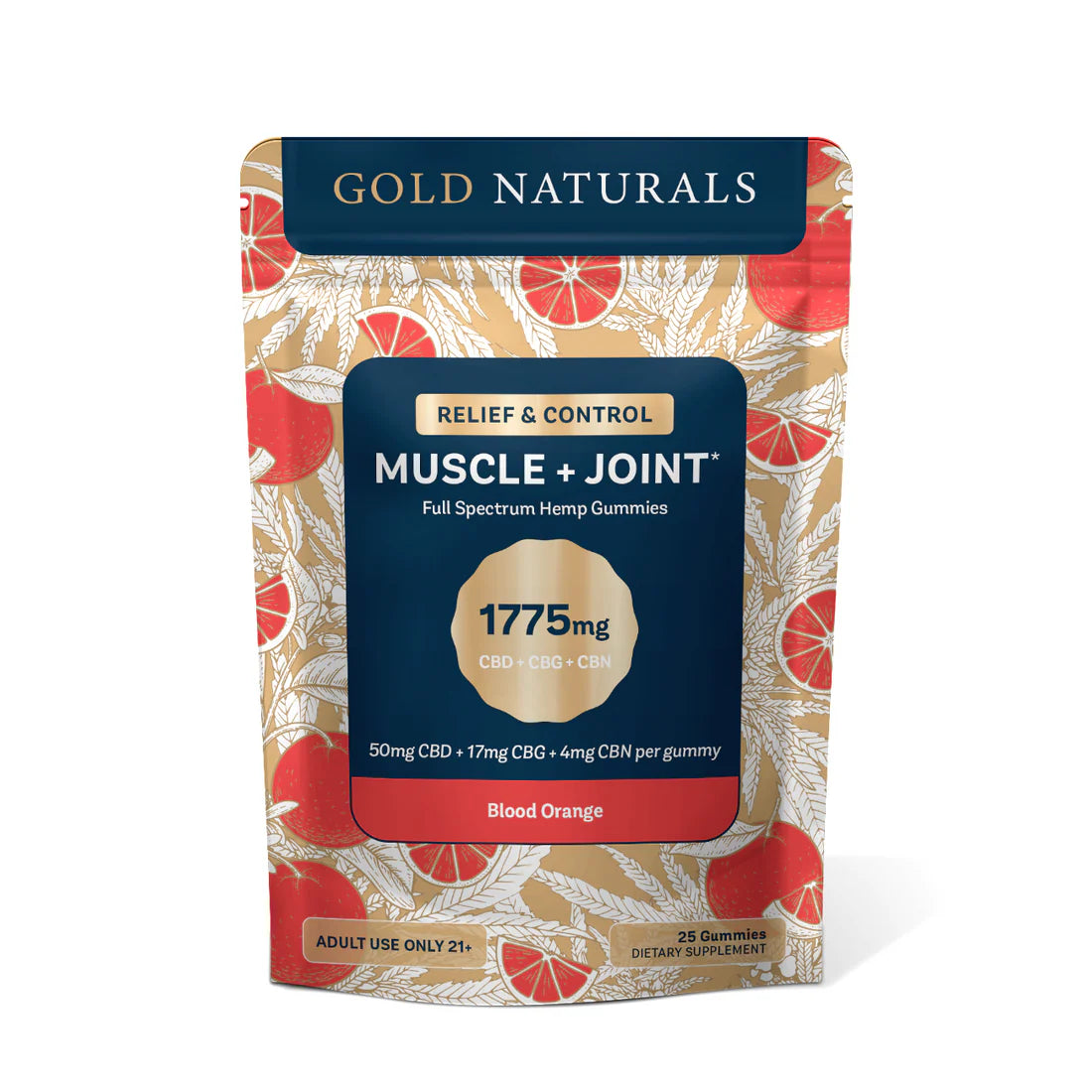 Gold Naturals Hemp Gummies 25 Ct (Muscle+Joint)  Blood Orange (pack)
