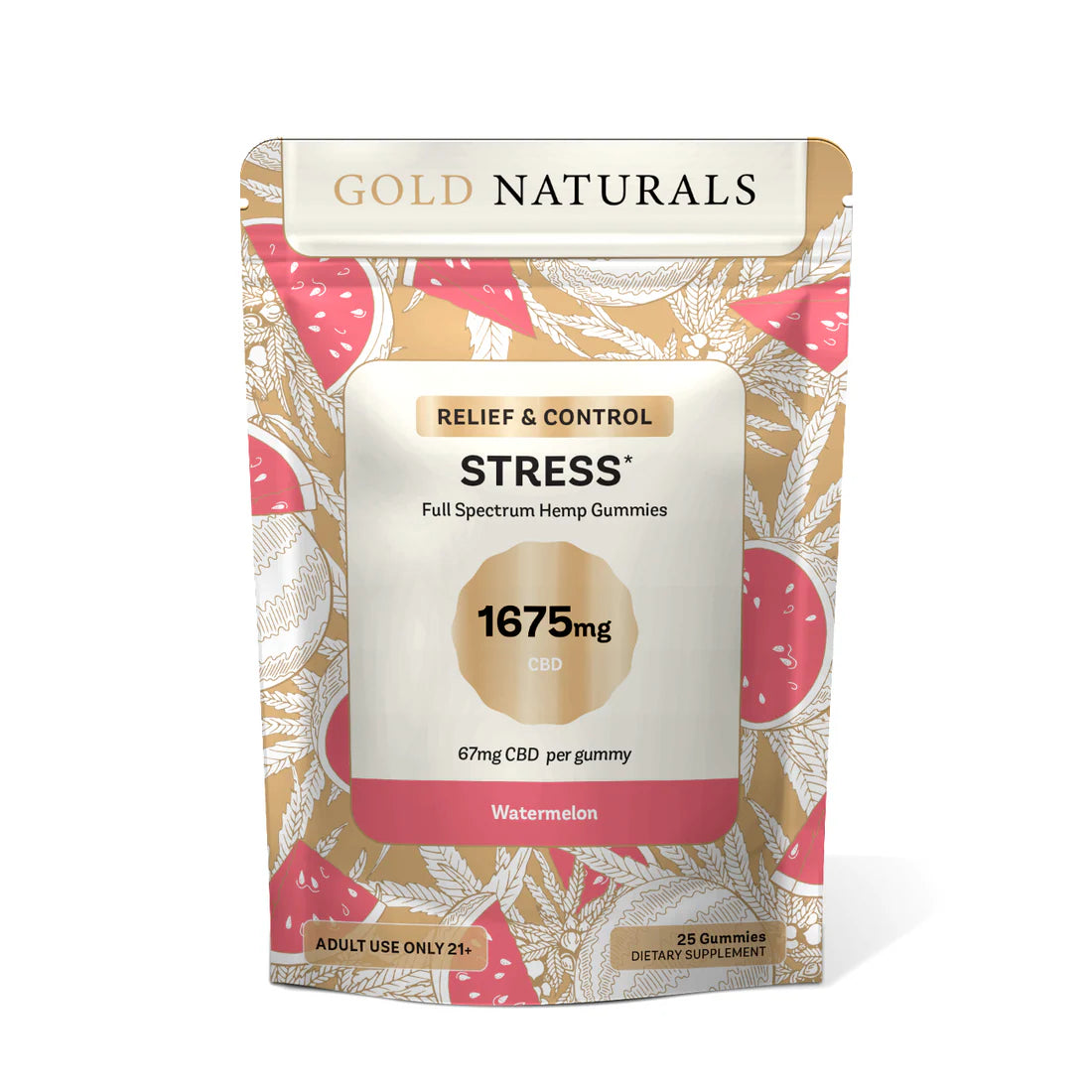 Gold Naturals Hemp Gummies 25 Ct (Stress) Watermelon (pack)