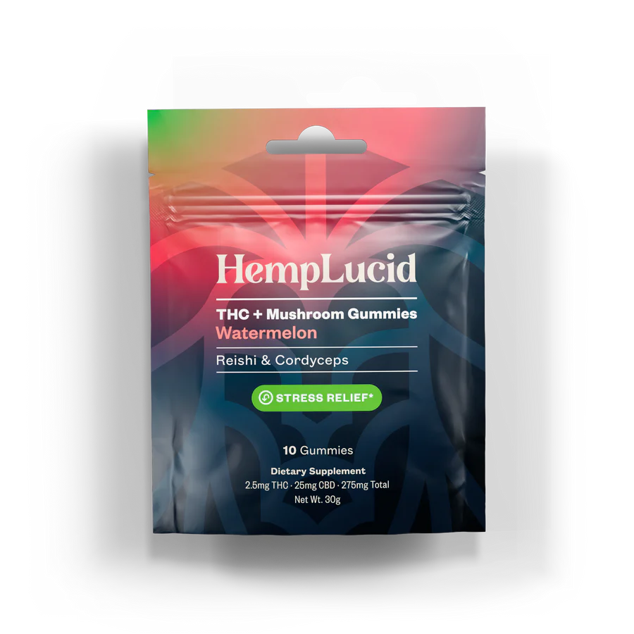 Hemplucid Mushroom Gummies 10Ct Watermelon-Stress Relief
