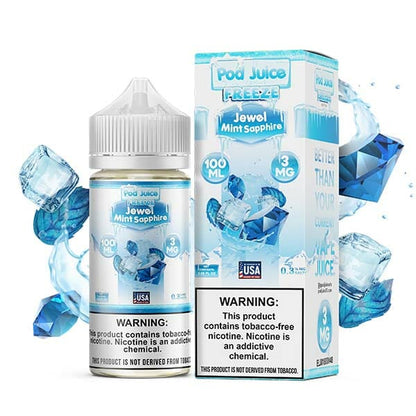 Pod Juice Series E-Liquid 100mL (Freebase) | 3mg Jewel Mint Sapphire Freeze with Packaging
