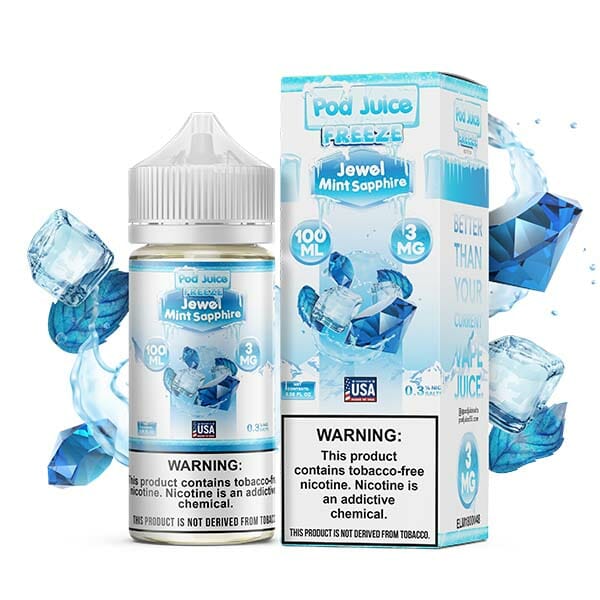 Pod Juice Series E-Liquid 100mL (Freebase) | 3mg Jewel Mint Sapphire  with Packaging