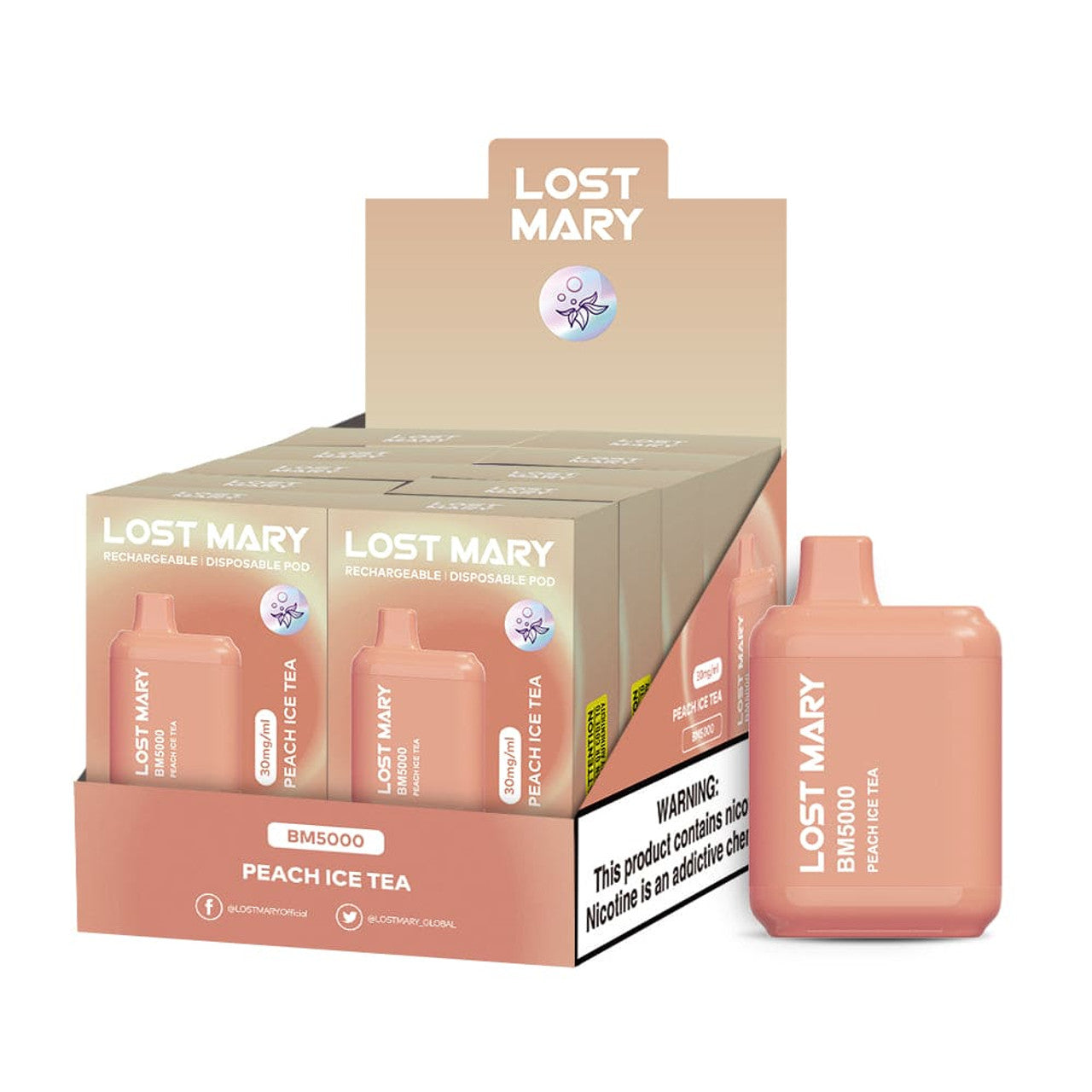 Lost Mary Bm5000 3% 10Pk - PEACHICETEA - with packaging