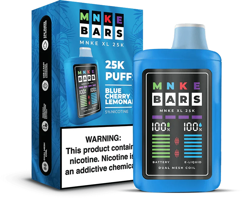 Mnke Bars 25K Puff 5% 5Ct Blue Cherry Lemonade with packaging