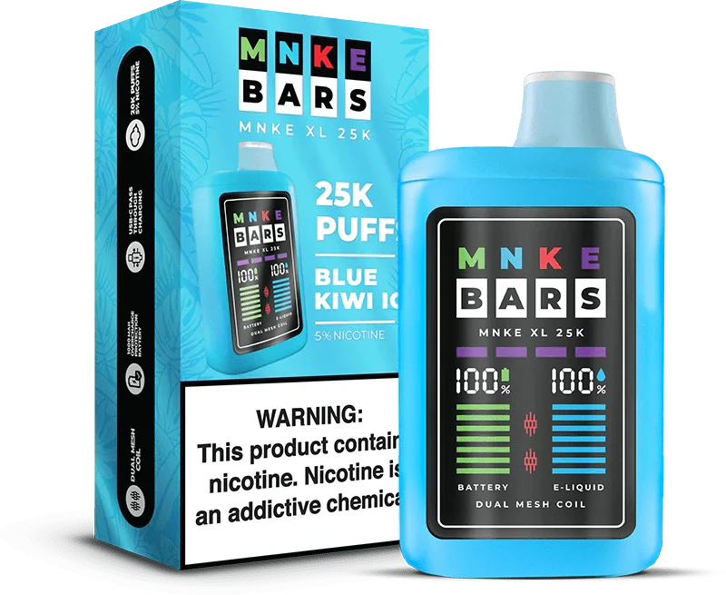 Mnke Bars 25K Puff 5% 5Ct Blue Kiwi Ice with packaging
