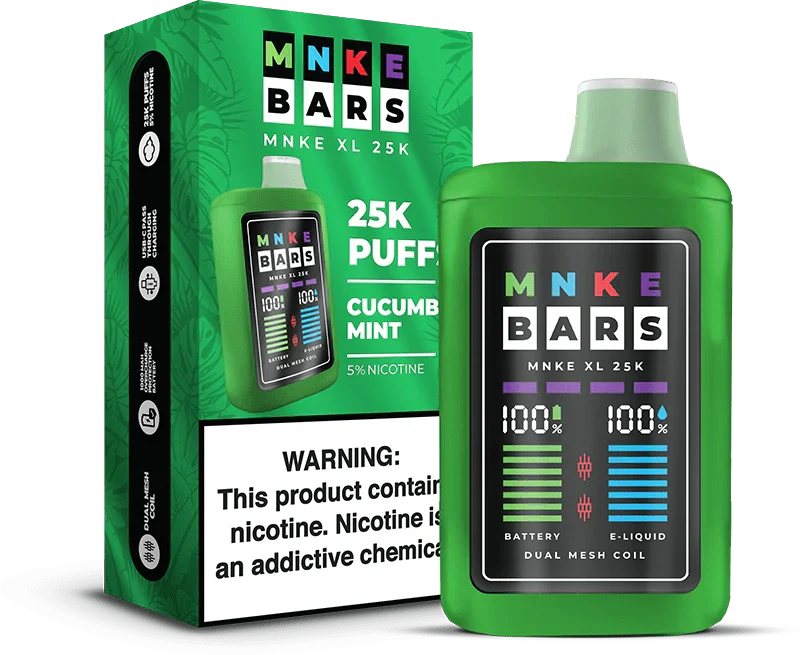 Mnke Bars 25K Puff 5% 5Ct Cucumber Mint with packaging