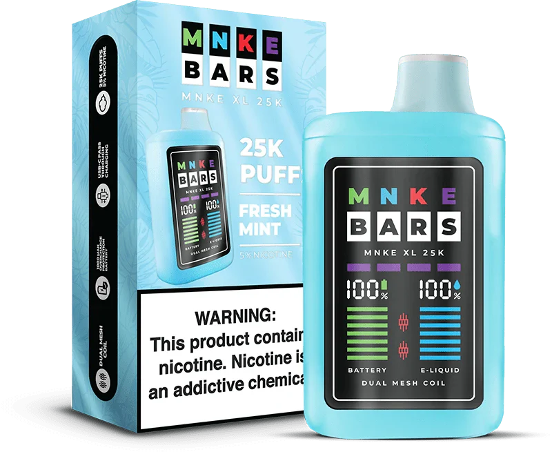 Mnke Bars 25K Puff 5% 5Ct Fresh Mint with packaging