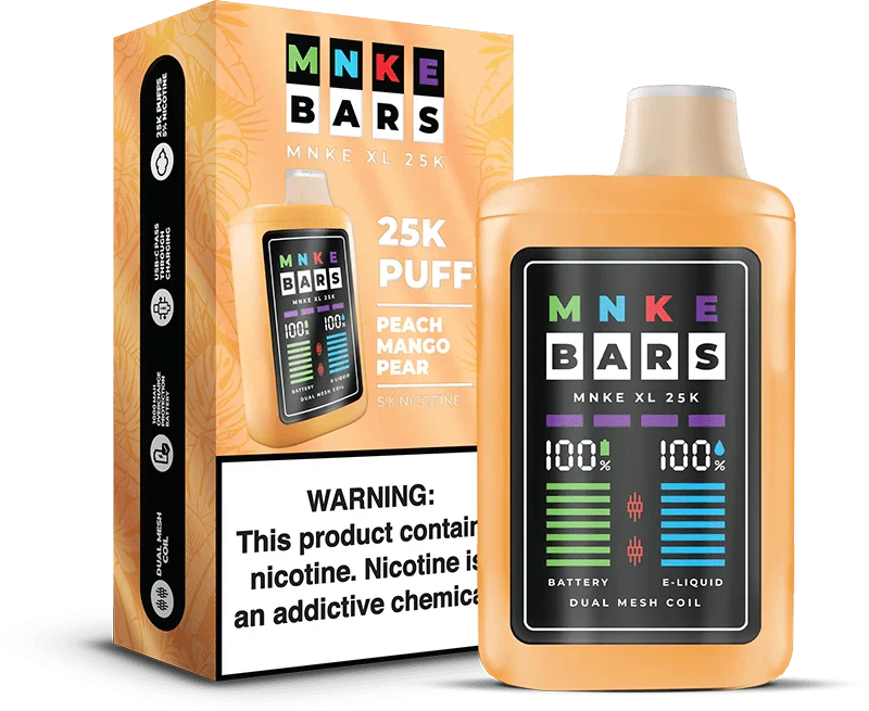 Mnke Bars 25K Puff 5% 5Ct Peach Mango Pear with packaging