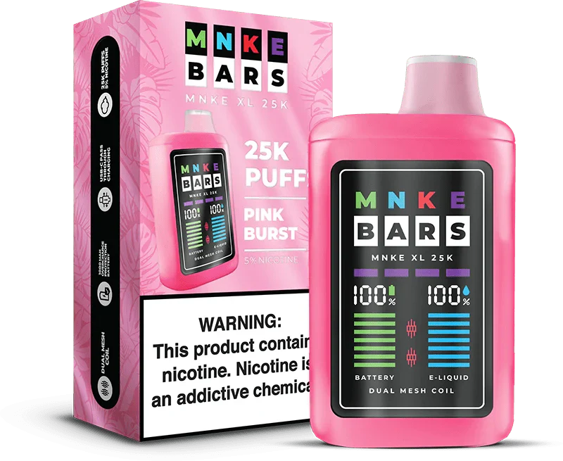Mnke Bars 25K Puff 5% 5Ct Pink Burst with packaging