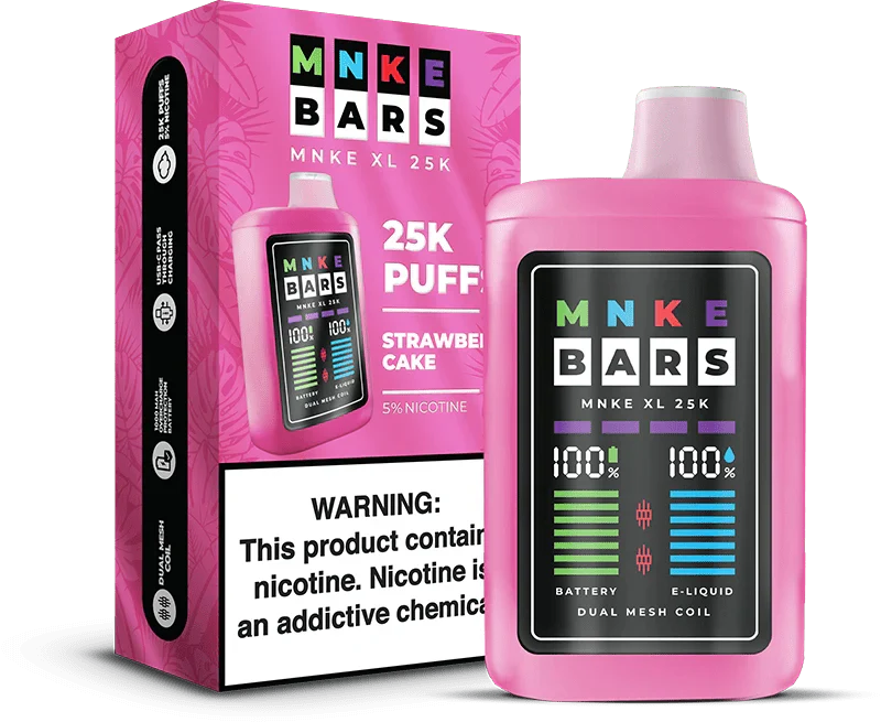 Mnke Bars 25K Puff 5% 5Ct Strawberry Cake with packaging