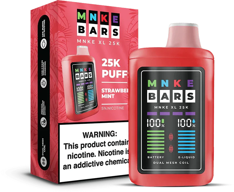 Mnke Bars 25K Puff 5% 5Ct Strawberry Mint with packaging