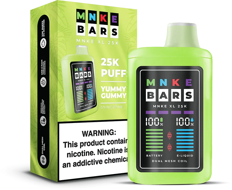 Mnke Bars 25K Puff 5% 5Ct Yummy Gummy with packaging