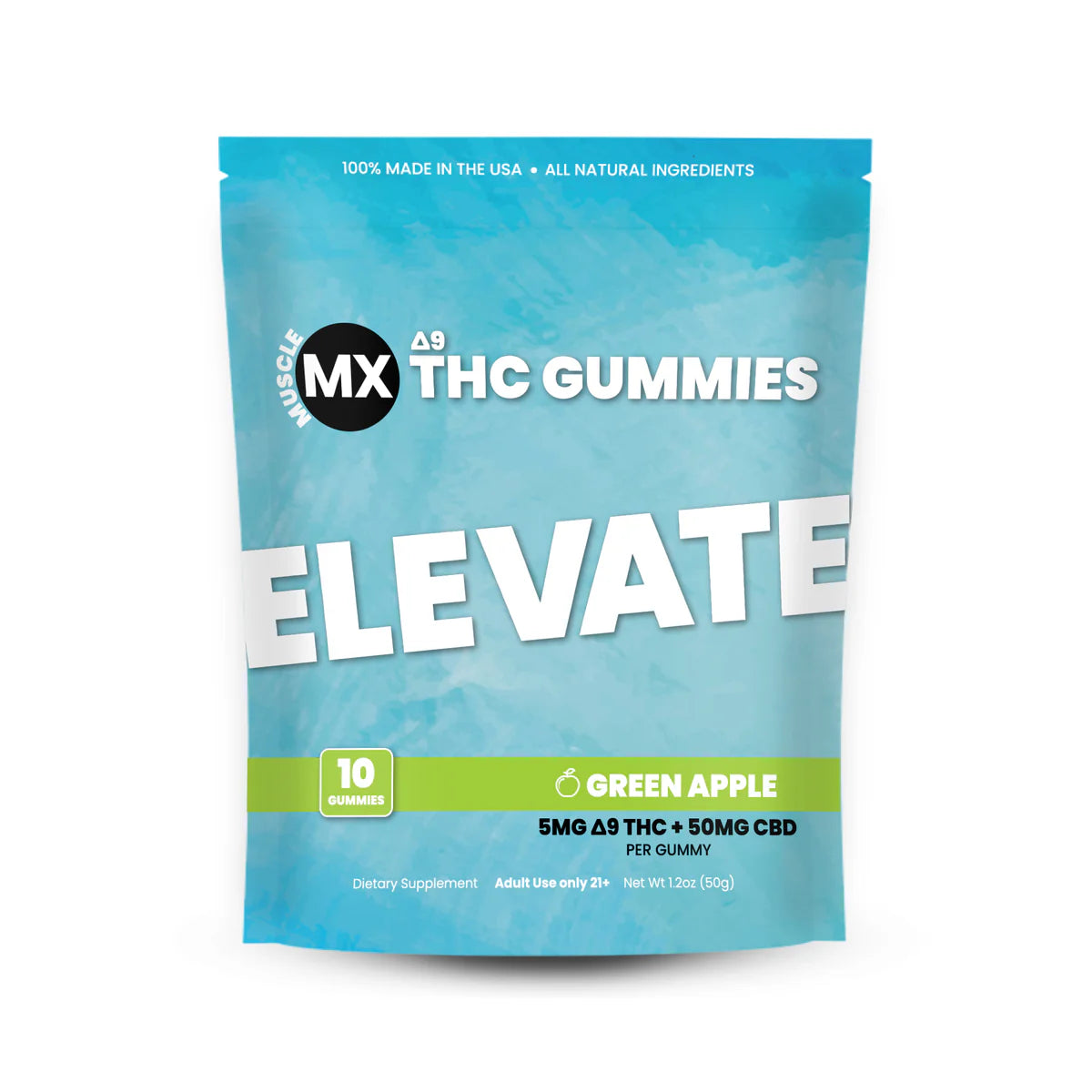 Muscle MX Elevate D9 Thc Gummies Single 10 Pack Green Apple