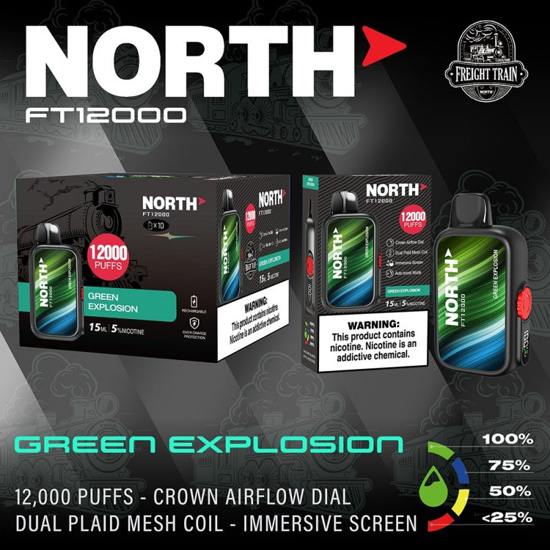 North FT12000 Fright Train 5% 10ct Green Explosion with Packaging and Background