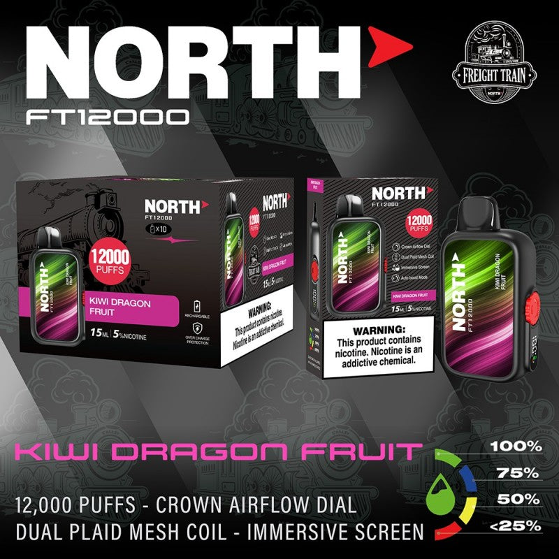 North FT12000 Fright Train 5% 10ct Kiwi Dragon Fruit with Packaging and Background