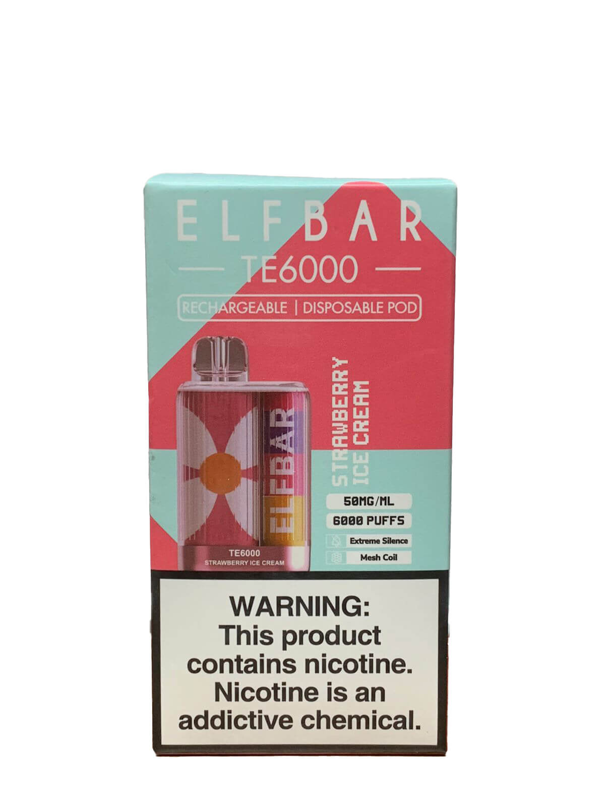 Elf Bar TE6000 Disposable 6000 Puffs 14mL - Strawberry Ice Cream 40mg with Packaging