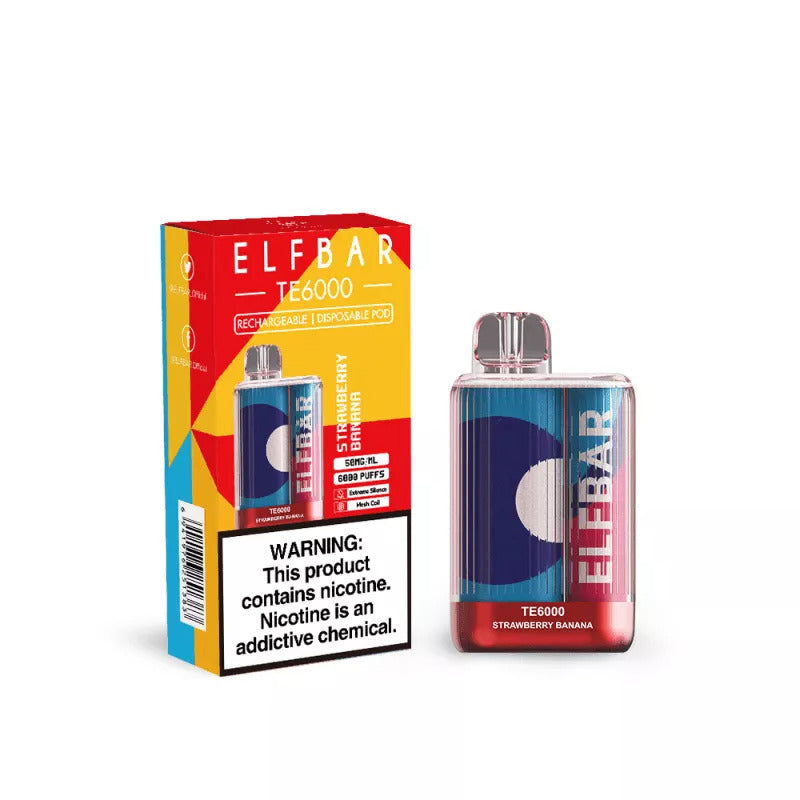 Elf Bar TE6000 Disposable 6000 Puffs 14mL - Strawberry Banana 40mg with Packaging