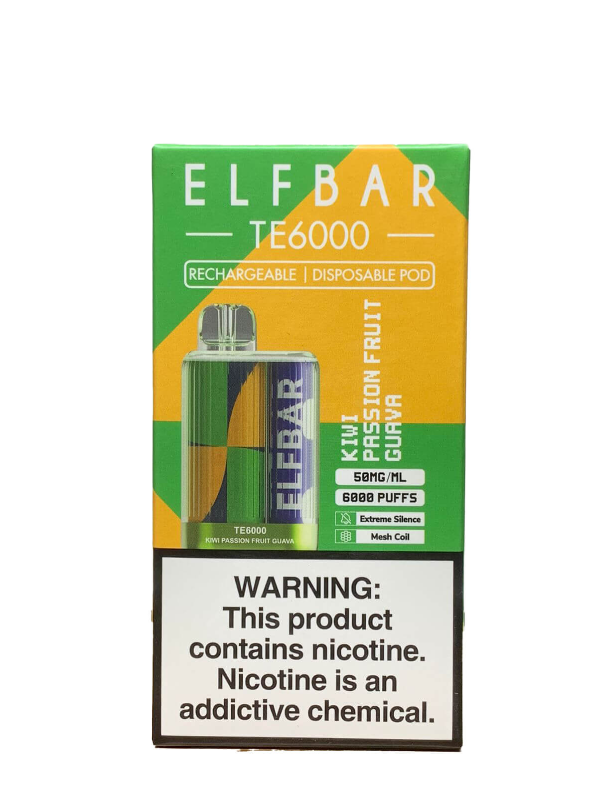 Elf Bar TE6000 Disposable 6000 Puffs 14mL - Kiwi Passionfruit Guava 40mg with Packaging