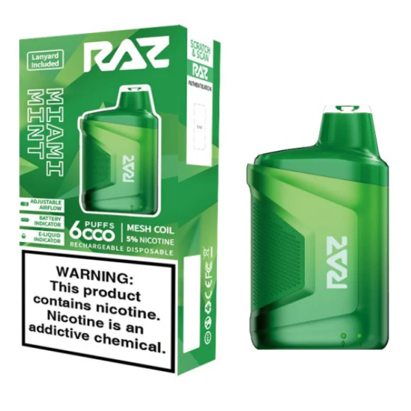 RAZ CA6000 Disposable | 6000 Puffs | 10mL | 50mg | Miami Mint with packaging