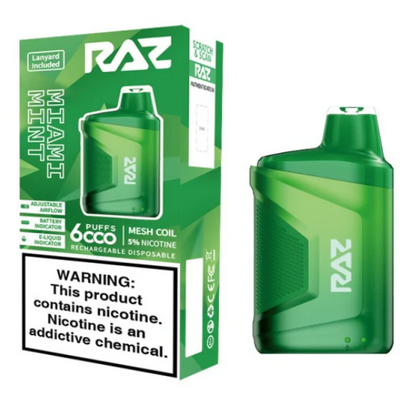 RAZ CA6000 Disposable | 6000 Puffs | 10mL | 50mg | Miami Mint with packaging
