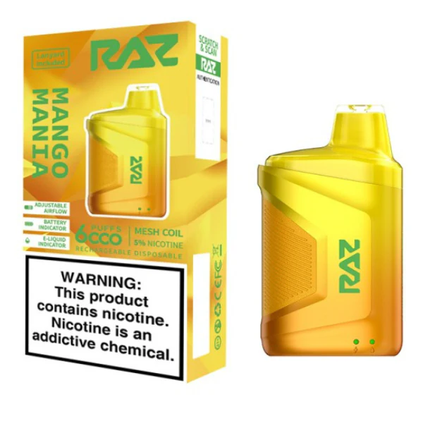 RAZ CA6000 Disposable | 6000 Puffs | 10mL | 50mg | Mango Mania with packaging