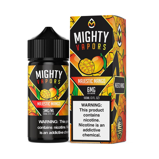 Mighty Vapors E-Juice 100mL (Freebase) Majestic Mango with packaging