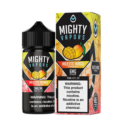 Mighty Vapors E-Juice 100mL (Freebase) Majestic Mango Freeze with packaging