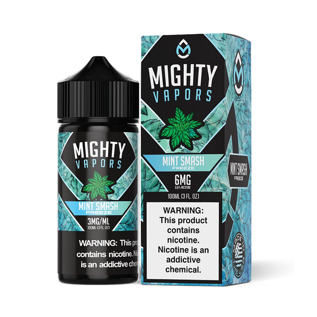 Mighty Vapors E-Juice 100mL (Freebase) Mint Smash Freeze with packaging