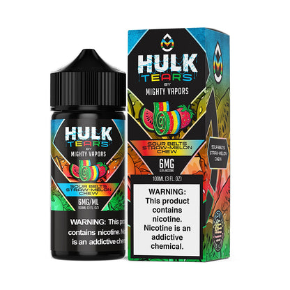 Mighty Vapors Hulk Tears E-Juice 100mL | Sour Belts Straw Melon Chew with Packaging