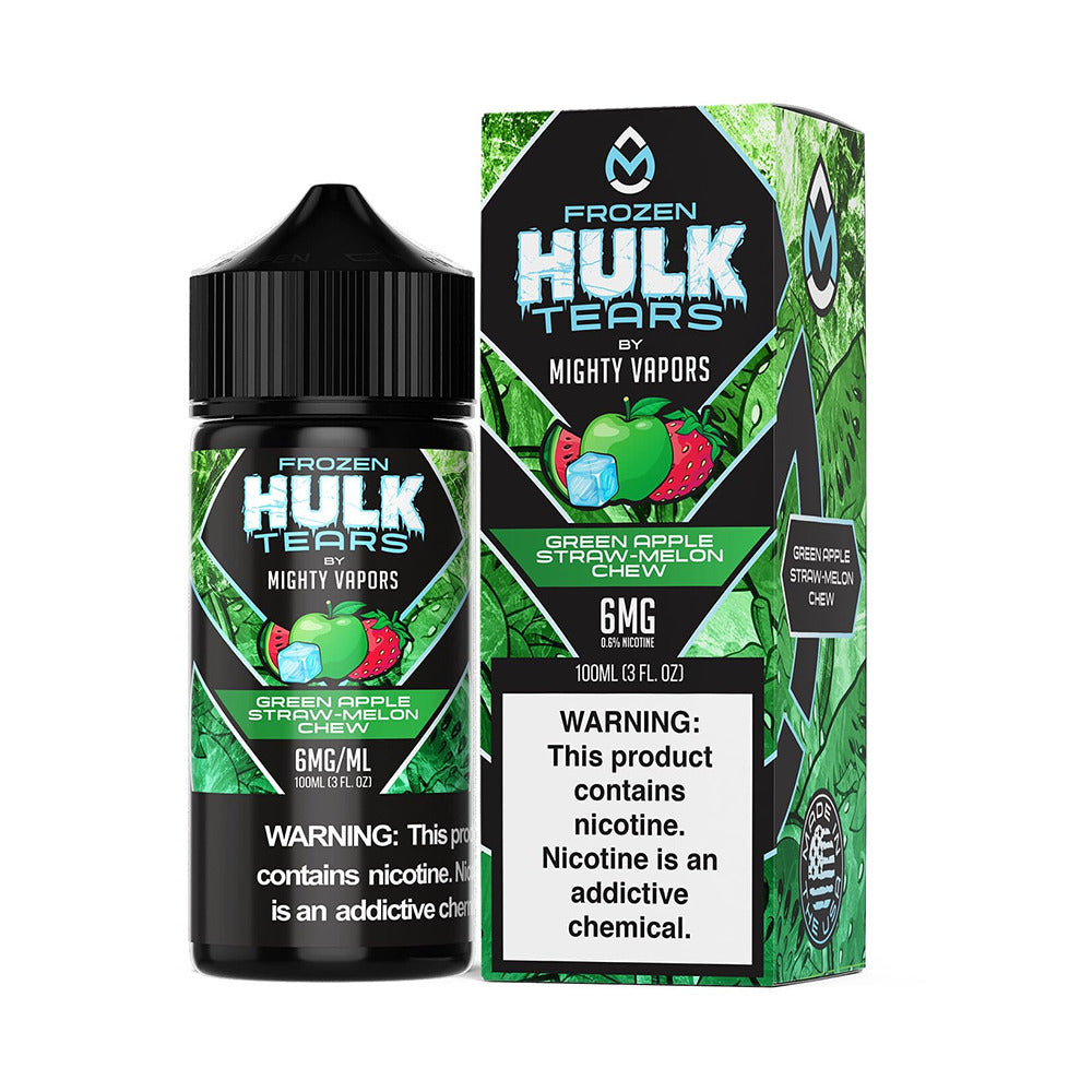 Mighty Vapors Hulk Tears E-Juice 100mL | Frozen Green Apple Straw Melon Chew with Packaging