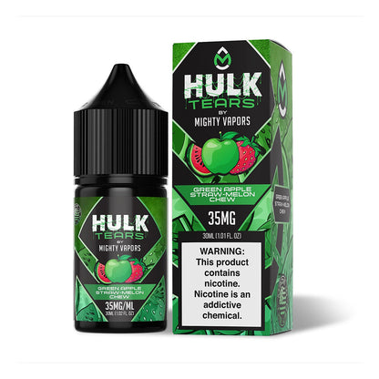 Mighty Vapors Hulk Tears Salt Series E-Liquid 30mL 35mg | Green Apple Straw Melon Chew With Packaging