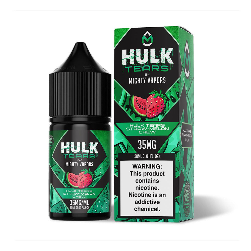Mighty Vapors Hulk Tears Salt Series E-Liquid 30mL 35mg | Hulk Tears Straw Melon Chew with Packaging