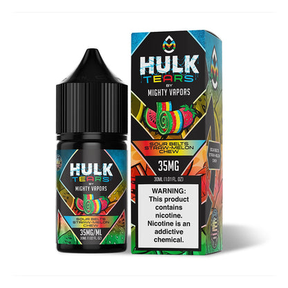 Mighty Vapors Hulk Tears Salt Series E-Liquid 30mL 35mg | Sourbelts Straw Melon Chew with PAckaging