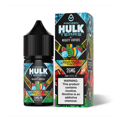 Mighty Vapors Hulk Tears Salt Series E-Liquid 30mL 35mg | Frozen Sourbelts Straw Melon Chew with PAckaging