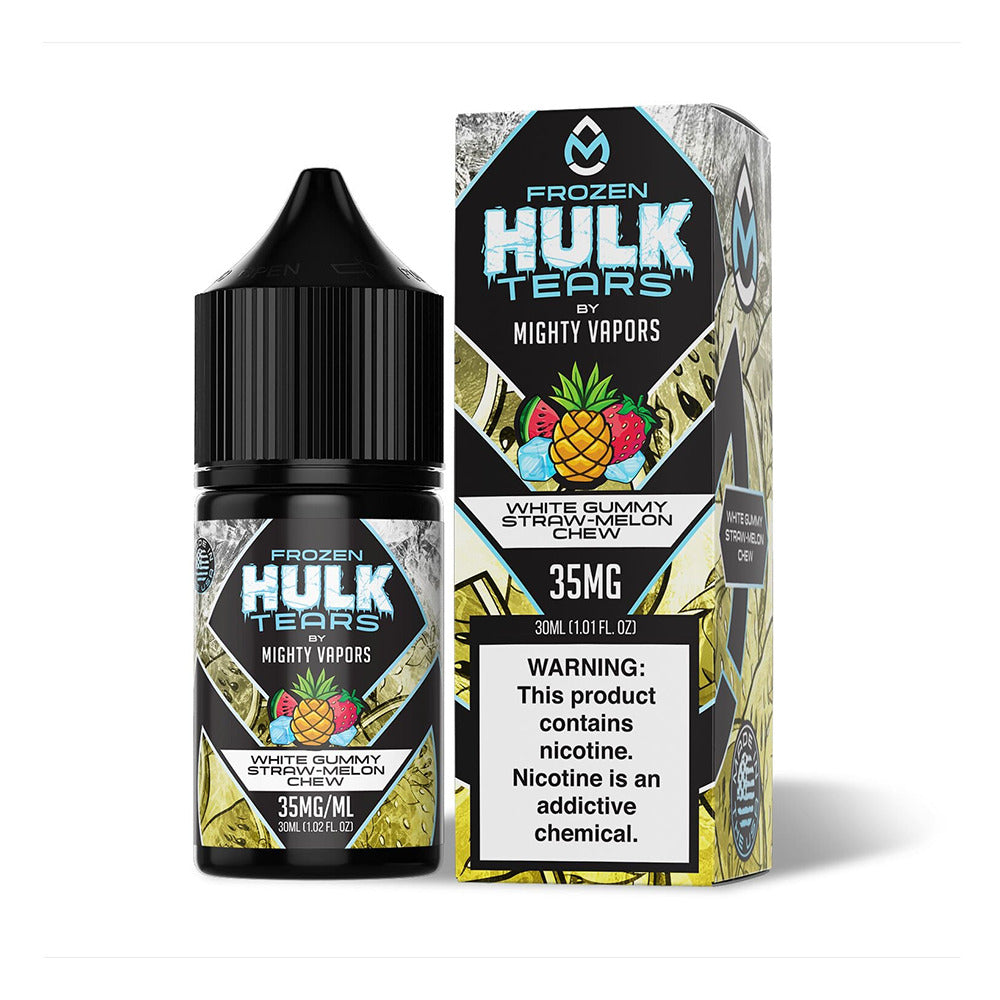 Mighty Vapors Hulk Tears Salt Series E-Liquid 30mL 35mg | White Gummy Straw Melon Chew with Packaging