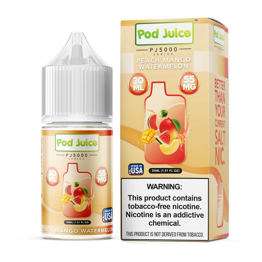 Pod Juice TFN PJ5000 Salt Series E-Liquid 30mL (Salt Nic) | Peach Mango Watermelon with packaging