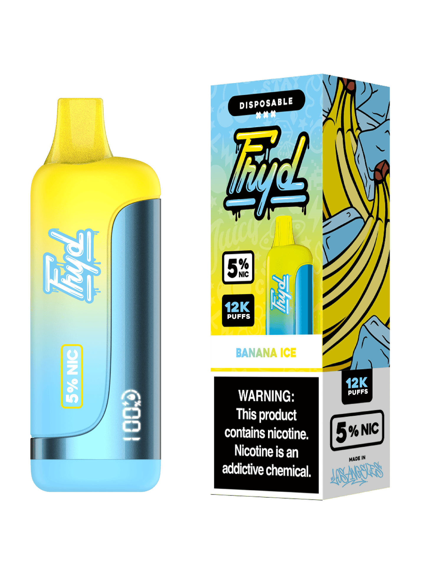 FRYD Disposable 12,000 Puffs 17mL 50mg | MOQ 5 | Banana Ice with packaging