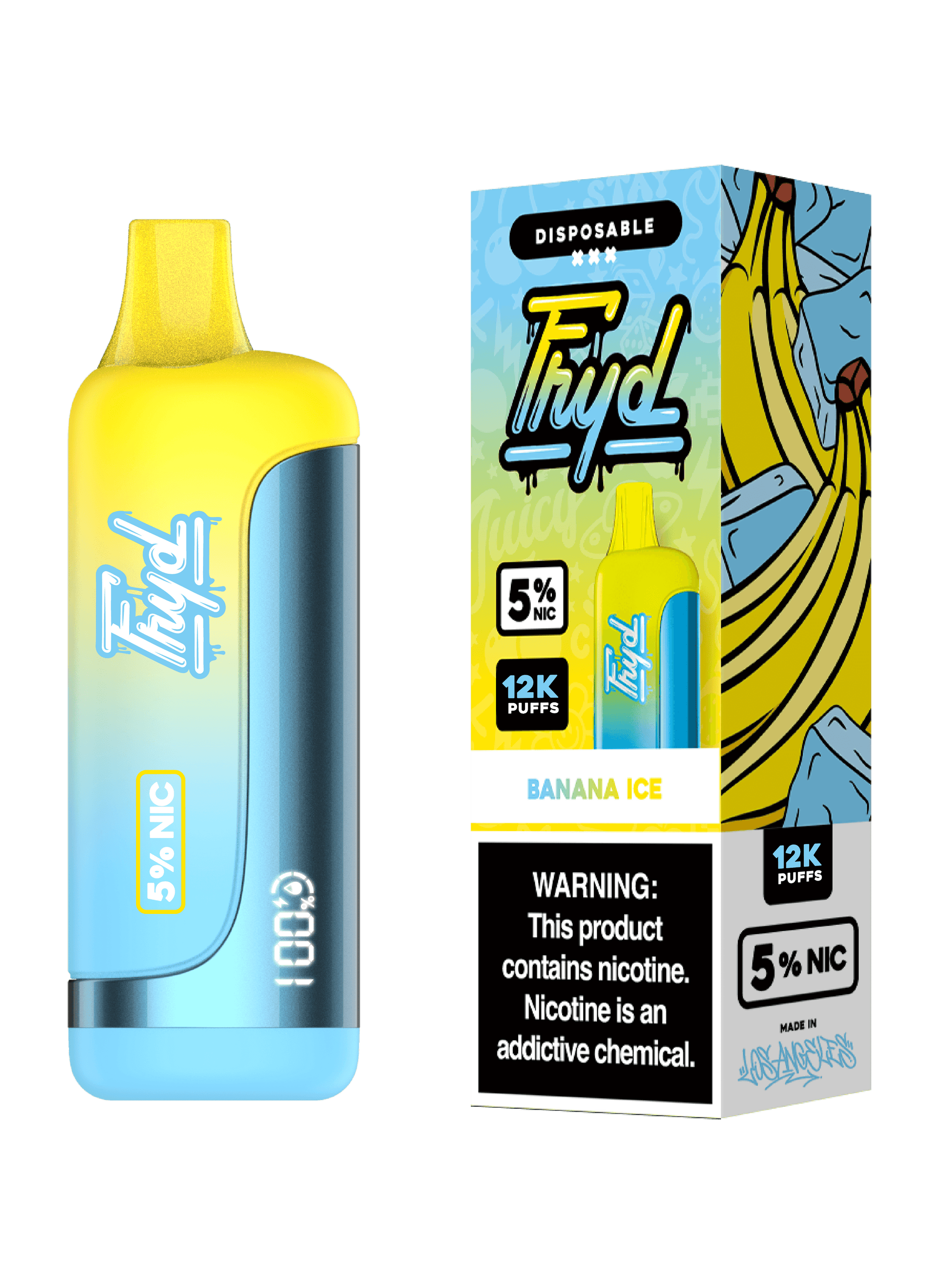 FRYD Disposable 12,000 Puffs 17mL 50mg | MOQ 5 | Banana Ice with packaging