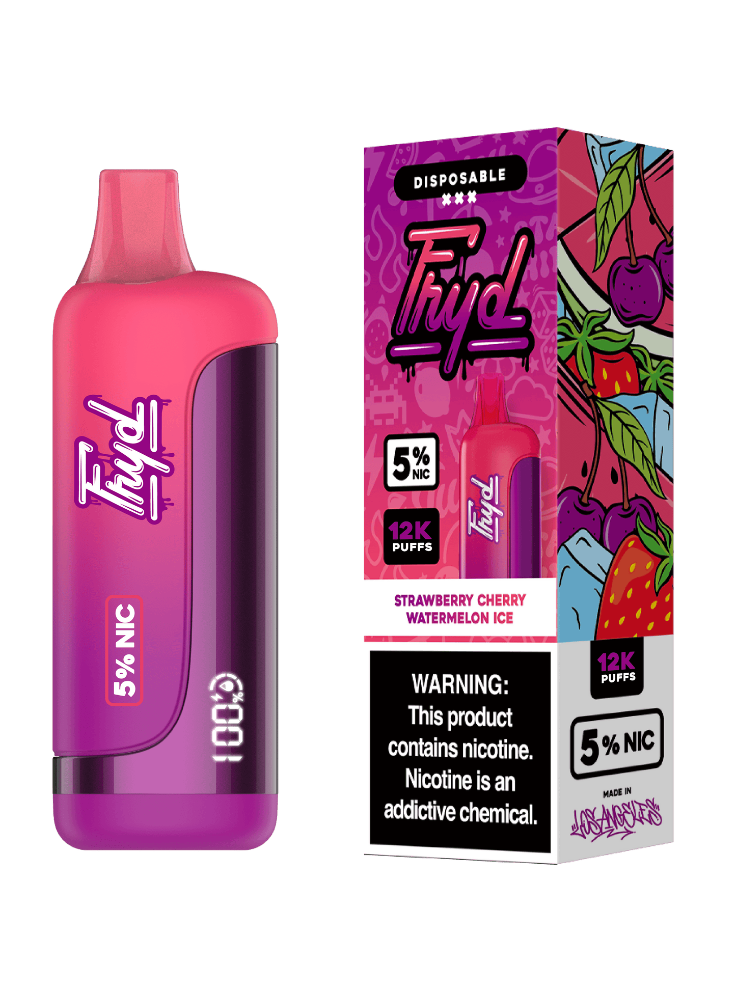 FRYD Disposable 12,000 Puffs 17mL 50mg | MOQ 5 | Strawberry Cherry Watermelon Ice with packaging