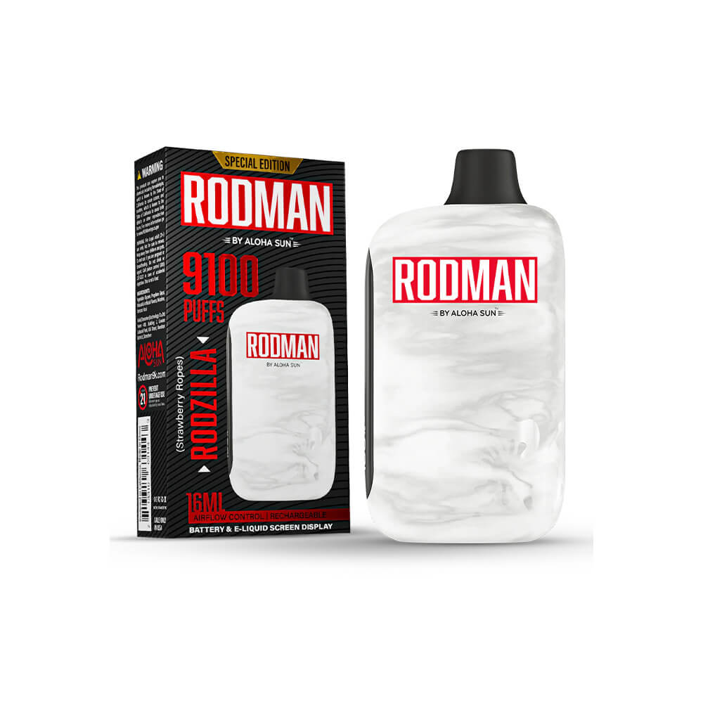 Aloha Sun Rodman Disposable 9100 Puffs 16mL 50mg | MOQ 10 | Rodzilla Strawberry Ropes with Packaging