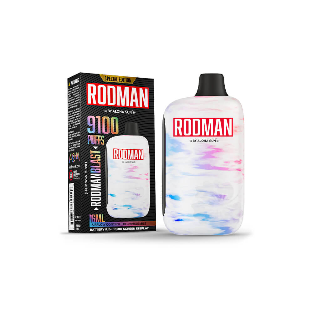 Aloha Sun Rodman Disposable 9100 Puffs 16mL 50mg | MOQ 10 | Rodman Blast Rainbow Blast with Packaging