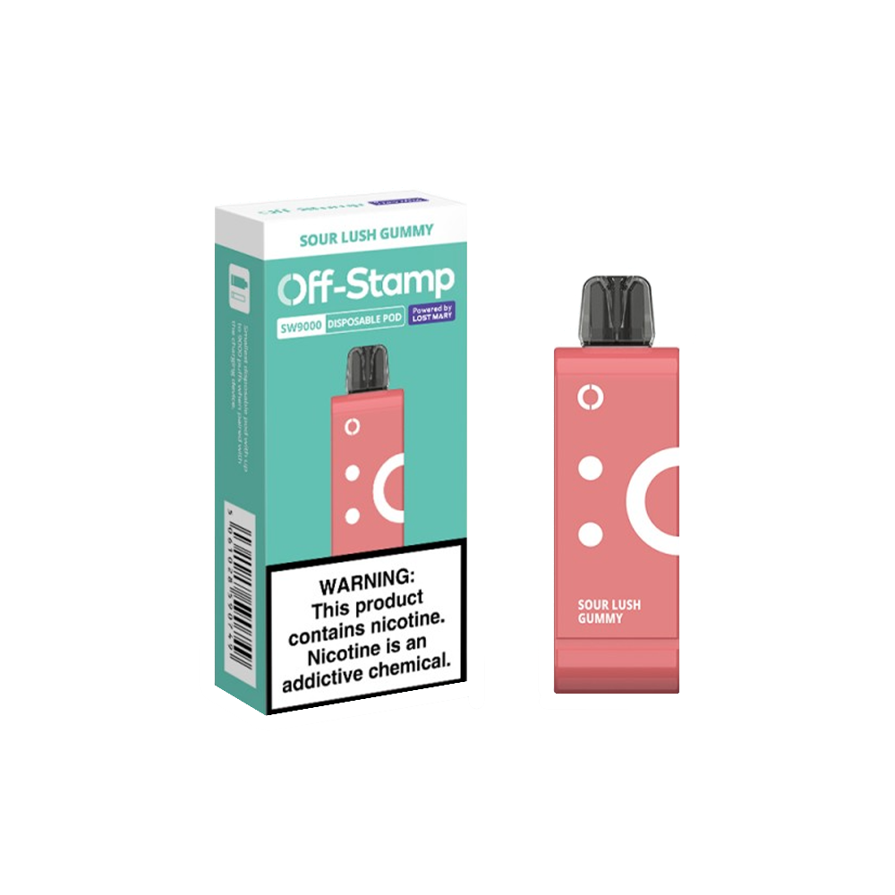 Off Stamp Pod Disposable 9000 Puffs 13mL 50mg | MOQ 10 (Pod Disposable Only) | Sour Lush Gummy with packaging