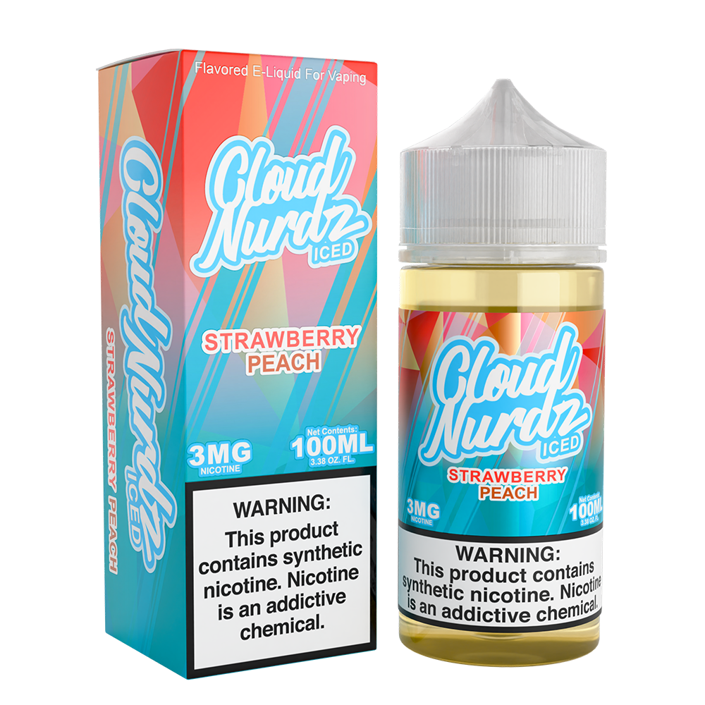 Cloud Nurdz Series E-Liquid 100mL (Freebase) Strawberry Peach Ice with Packaging