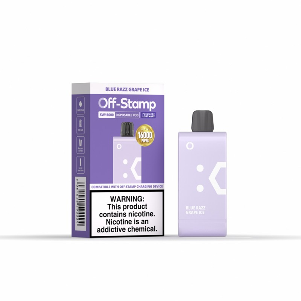 Off Stamp SW16000 Disposable 16000 Puffs 17mL 50mg | MOQ 5 (Pod Disposable Only) Blue Razz Grape Ice with packaging