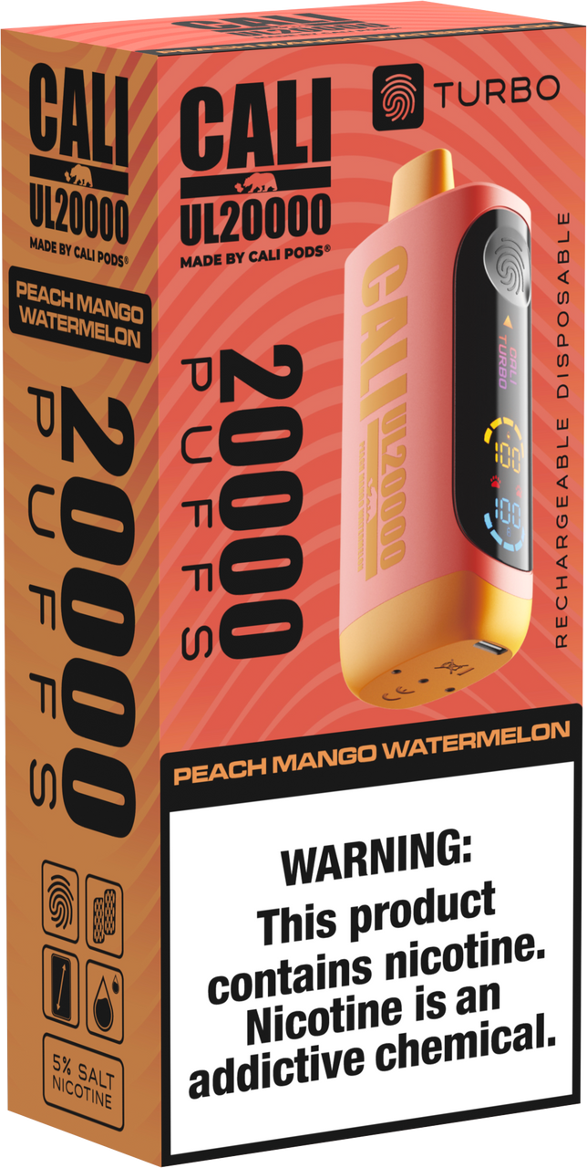 Cali Pod UL20000 6ct Peach Mango Watermelon Packaging