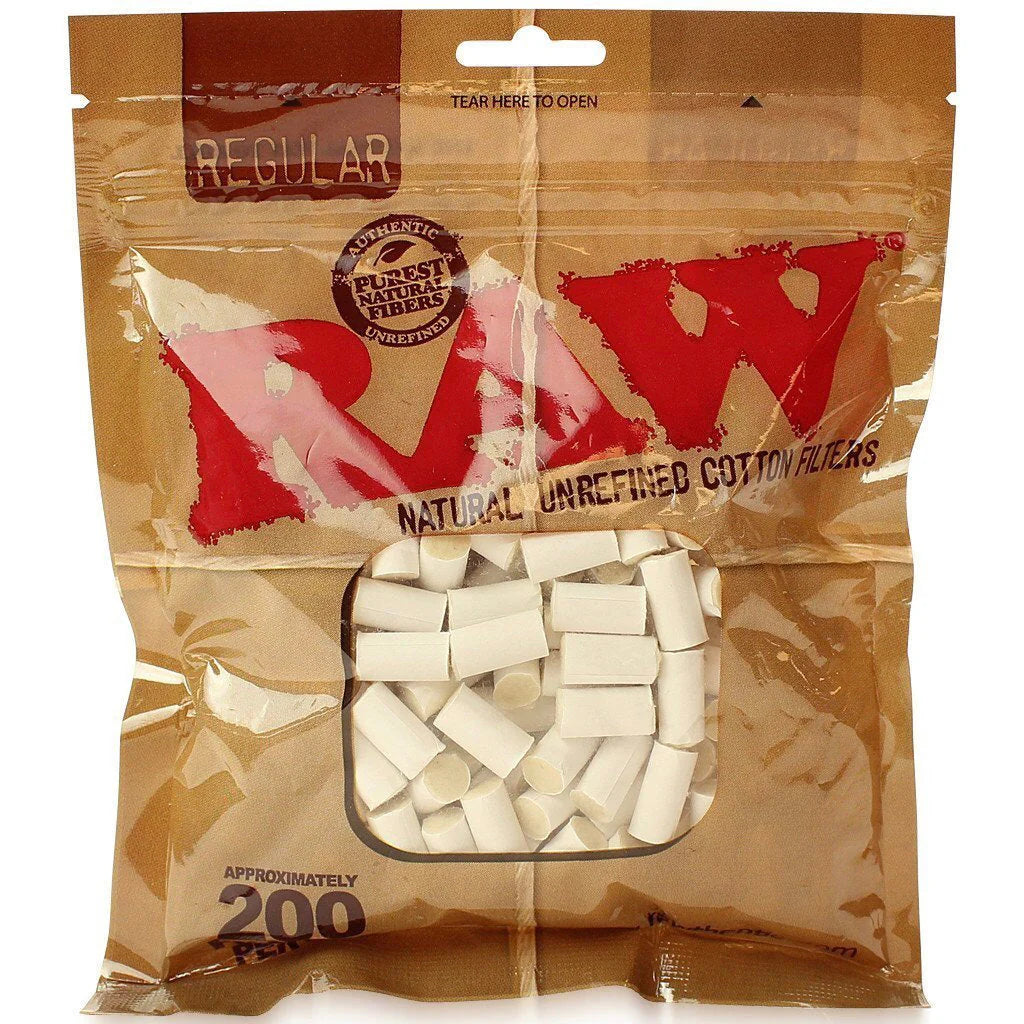 Raw Natural Unrefined Cotton Filters Regular 200 Filters Per Bag