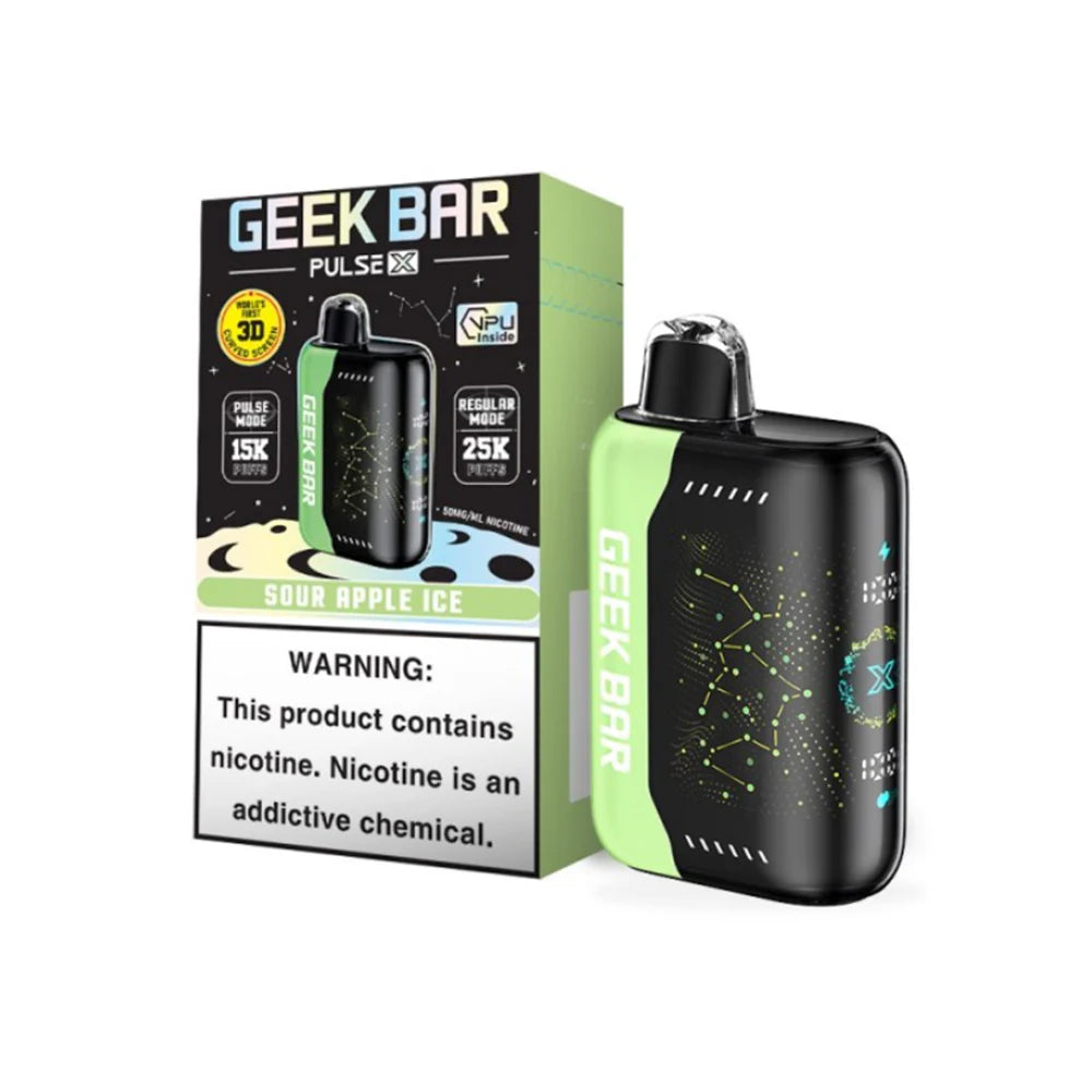 Geek Bar Pulse X Disposable 25000 Puffs 18mL 50mg | MOQ 10 | Sour Apple Ice with packaging