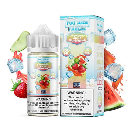 Pod Juice Series E-Liquid 100mL (Freebase) | 3mg Strawberry Apple Watermelon freeze with Packaging