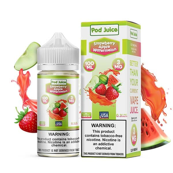 Pod Juice Series E-Liquid 100mL (Freebase) | 3mg Strawberry Apple Watermelon with Packaging