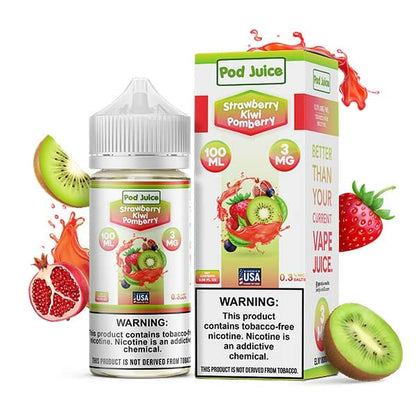 Pod Juice Series E-Liquid 100mL (Freebase) | 3mg Strawberry Kiwi Pomberry with Packaging